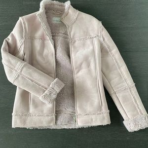 Faux suede fall jacket with faux fur interior in a soft pink colour size small